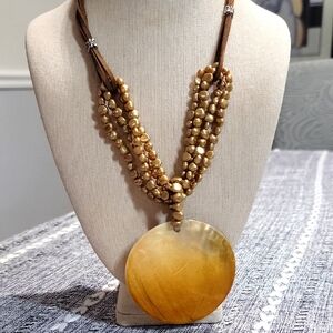 Chicoa Shell NECKLACE Gold Multi-Strand Leather Necklace 22" NwOT